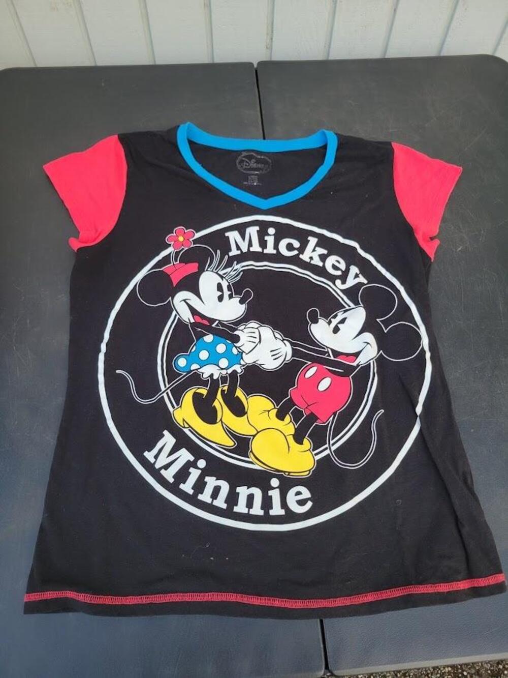 Disney Shirt Womens XL Black Red Mickey Minnie Mouse Graphic Short Sleeve Tee